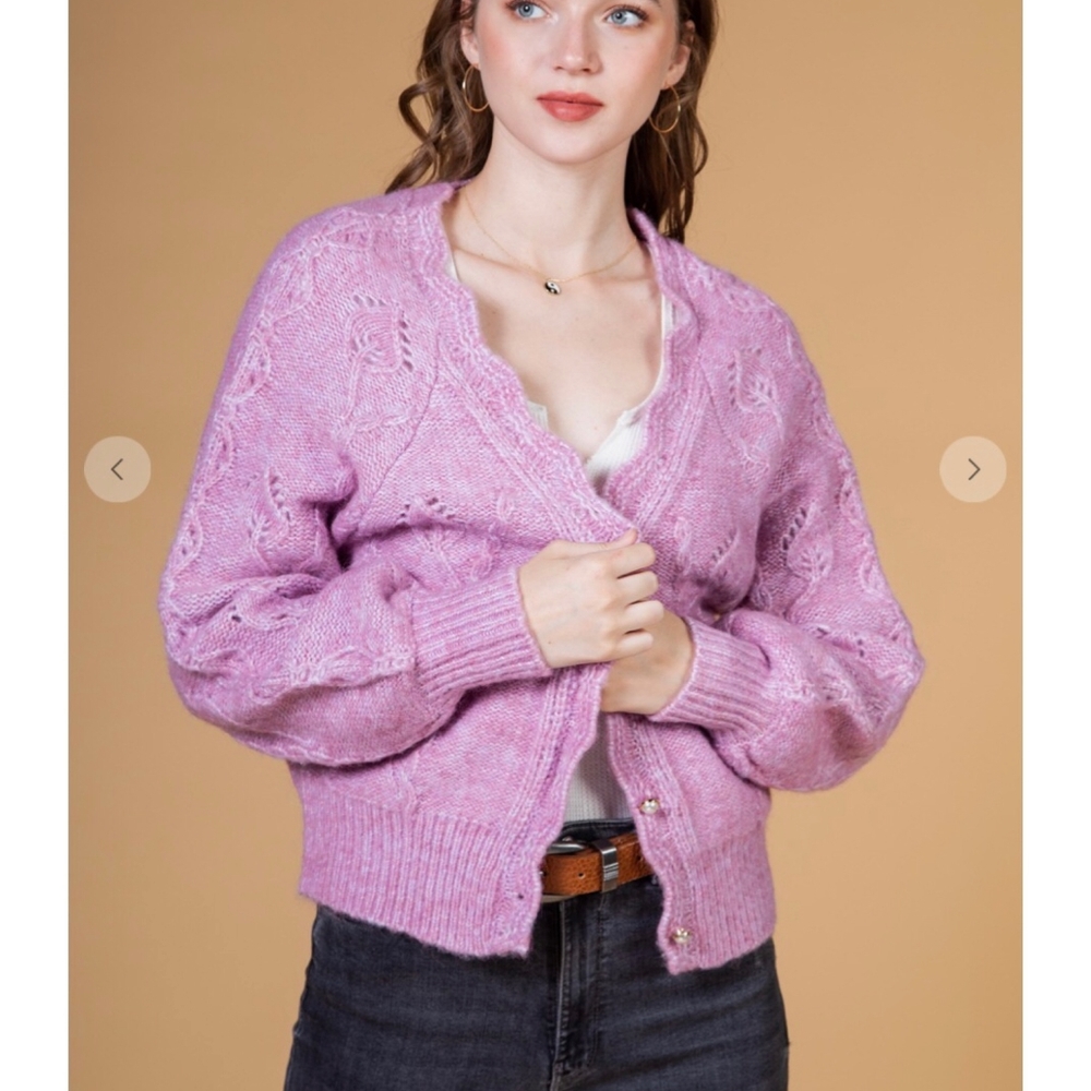 LAST 1❗️LOVERICHE Nordstrom Feminine Vintage Mauve Medium Knit Cardigan - Picture 2 of 4